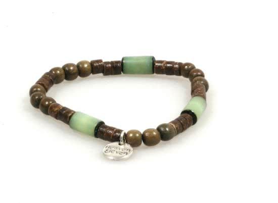 Heaven Eleven dames armband Ibiza taupe hout met glas mint 18cm