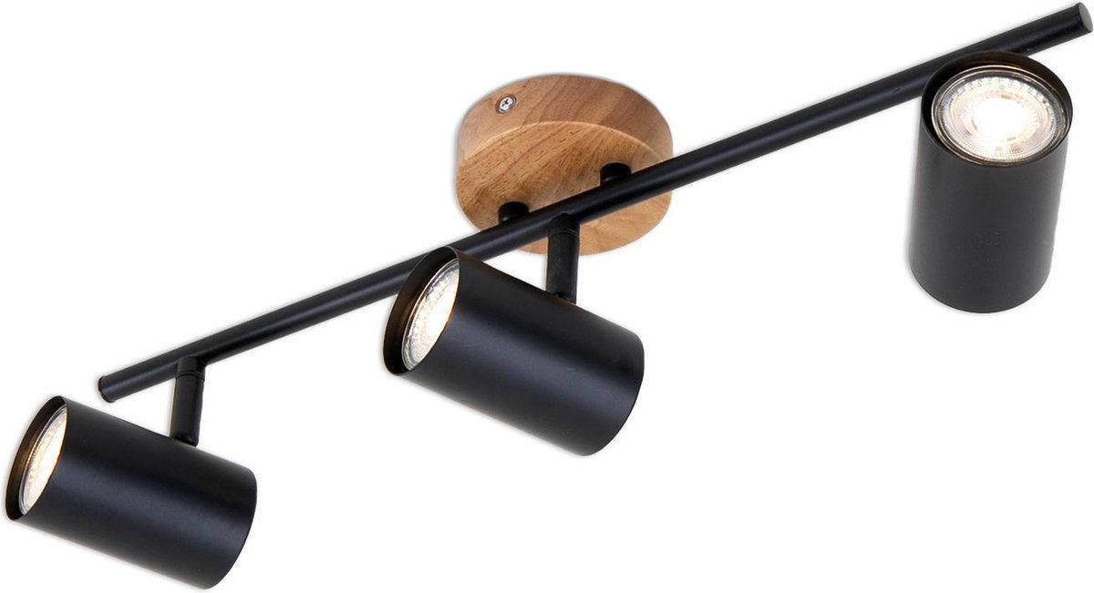 Briloner Leuchten WOOD & STYLE plafondlamp - spots draaibaar - 3-lichts - zwart | metaal | zwart
