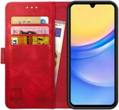 Rosso Element Book Case Wallet Hoesje Geschikt voor Samsung Galaxy A15 | Portemonnee | 3 Pasjes | Magneetsluiting | Stand Functie | Rood