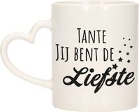 Bellatio Decorations Cadeau koffie/thee mok voor tante - zwart - hartjes oor - keramiek - 300 ml