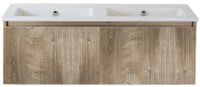 BES LED Frozen 3D Badmeubelset 120 cm - Greeplijst in Kleur - Grain Oak - Keramische Wastafel Wit Zonder Kraangat