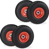 Relaxdays steekwagenwiel, set van 4, massief rubber, skelterwiel, 4.10/3.50-4", tot 150 kg, 260x85 mm, zwart-rood