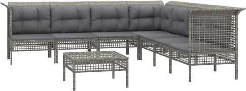 vidaXL 8-delige Loungeset met kussens poly rattan grijs