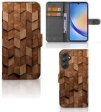 B2Ctelecom Étui style livre pour Samsung Galaxy A24 4G Wooden Cubes