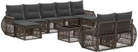 vidaXL Tuinbank - Set - 10-delig - Grijs en Donkergrijs - Polyrattan