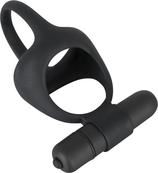 Black Velvets Vibrator penisring met balzak splitser