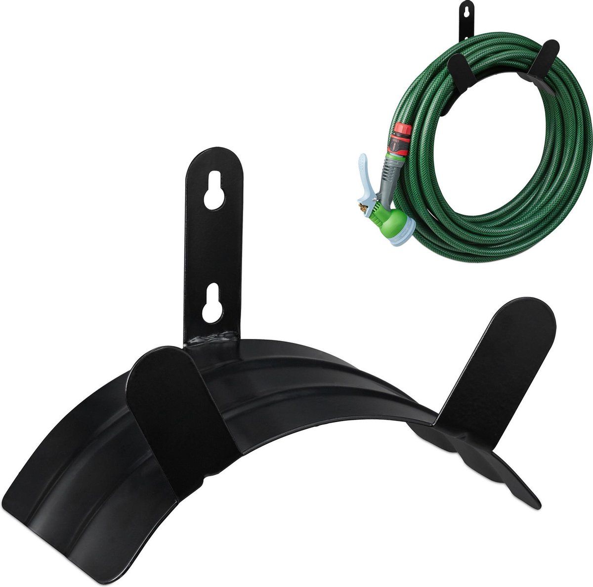 Relaxdays Tuinslanghouder Muur - Wandslanghouder - Zwart - Voor 45 m Slang