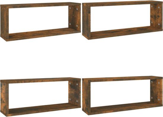 vidaXL Wandschappen kubus 4 st 60x15x23 cm bewerkt hout gerookt eiken