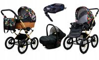 BabyLux® Kinderwagen 4in1 - CLASSIC GOLD - GARDEN FLOWERS SILVER FRAME