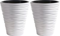 Prosperplast Plantenpot/bloempot Sand Dunes - 2x - buiten/binnen - kunststof - wit - D35 x H38 cm - met binnenpot