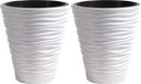 Prosperplast Plantenpot/bloempot Sand Dunes - 2x - buiten/binnen - kunststof - wit - D35 x H38 cm - met binnenpot