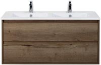 BES LED Porto Badmeubelset 120 cm - 2 Laden Tabacco - Keramische Wastafel Wit Slim