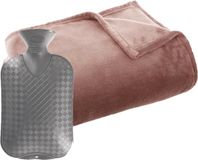Atmosphera Fleece deken/plaid Oud Roze 125 x 150 cm en een warmwater kruik 2 liter
