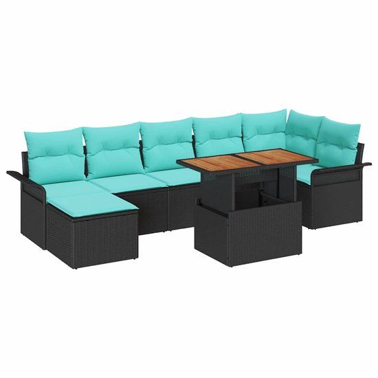 vidaXL Tuinbank Set 8-delig Zwart Polyrattan