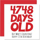 13e Stuff4 13e verjaardagskaart voor jongens, meisjes, hem en haar - 4748 dagen - humoristische kaart voor tieners, 13e verjaardag voor broer, zus, zoon, dochter, neef, 145 mm x 145 mm