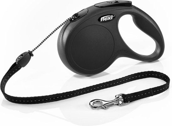 Flexi New Classic Koord - Hondenriem - Zwart - M - 5 m - Middelgrote Honden