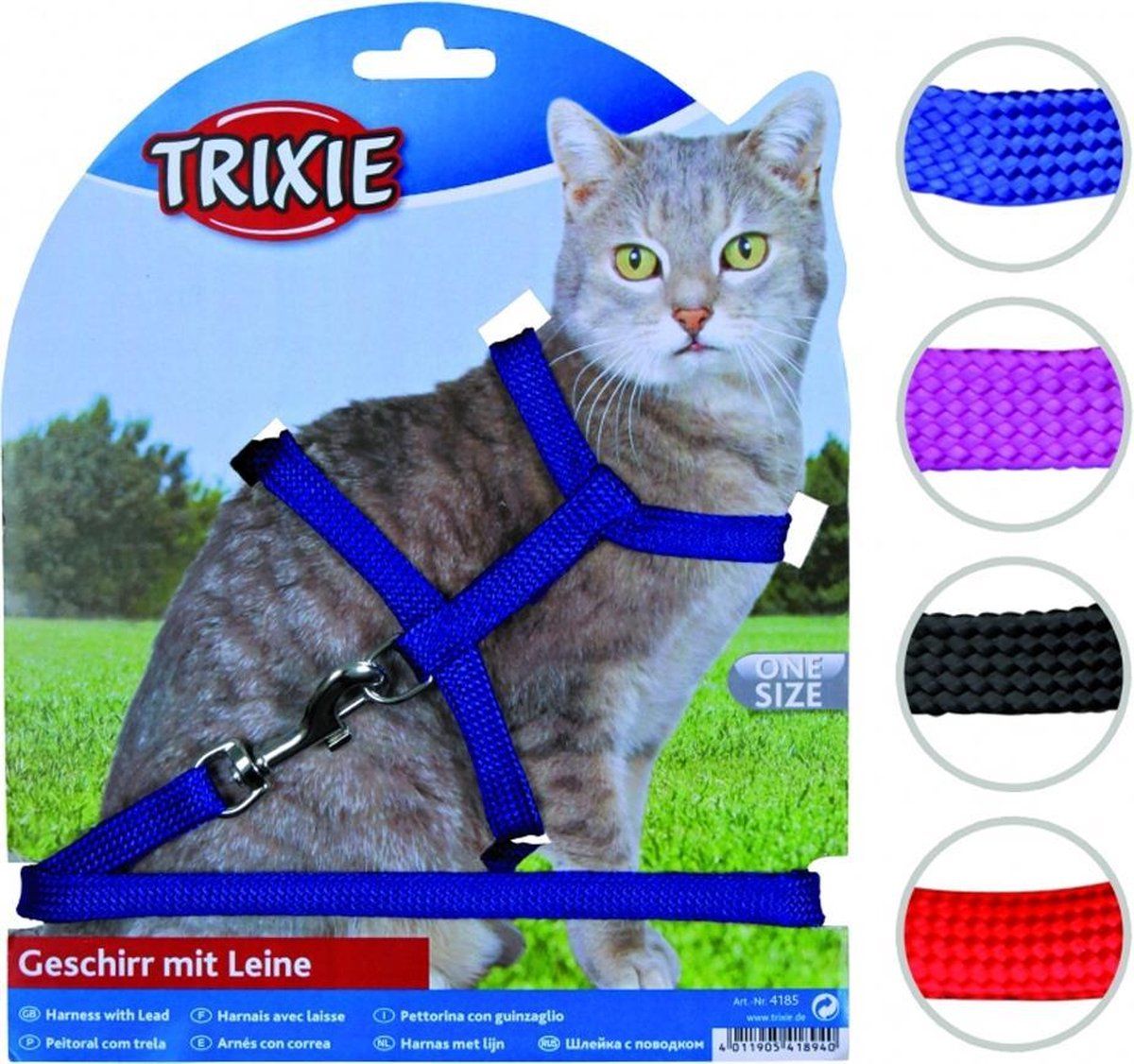 TRIXIE Tuig voor kat met riem metalen gespen assorti 22-42x1 cm 125 cm 4 st