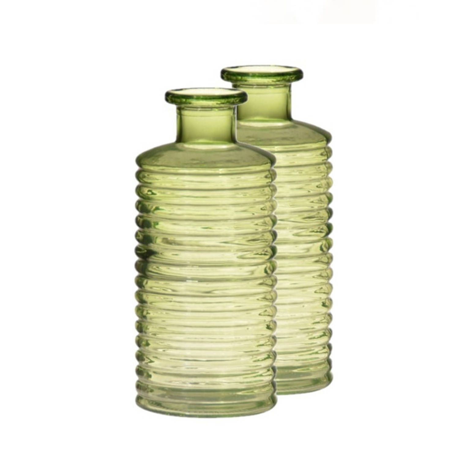 Set van 2x groene glazen bloemenvazen - 31 cm hoog
