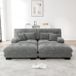 Pangivo Canapé d'angle modulable 2 places en chenille gris avec 2 poufs et coussins 220x145x81 cm