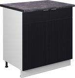 Vicco Keukenonderkast Fame-Line, Zwart gestreept/Wit, 80 cm antraciet werkblad