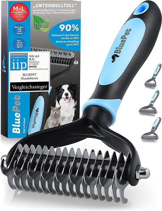 UnterwollToll Hondenborstel voor lang haar - Ondervachtkam - Verwijdert ondervacht en klitten