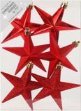 Inge-glas Inge's Christmas Decor Gmbh 6x stuks kunststof kersthangers sterren rood 10 cm