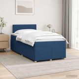 vidaXL Boxspringbed met matras en hoofdeinde, blauw, 120 x 190 cm, stof