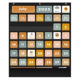 REGELETO Boho 46+3 vakken kalender zakkaart met 92 kaarten voor klaslokaal, groot formaat: 73 x 61 cm zwarte maandelijkse kalender en weer zakkaart voor kinderen leren voor thuis of kleuterschool