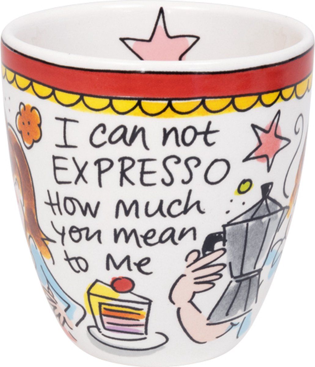 Blond Amsterdam Even Bijkletsen Mini Mok rode rand zonder oor 0,2L - Aardewerk - Multi