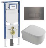 Geberit QeramiQ Dely Swirl Toiletset - Hangend - Inbouwreservoir - Zonder spoelrand - Diepspoel - PK afvoer - Dual flush - Zitting zonder deksel - Soft-close - Afklikbare zitting - Keramiek - Standaard diepte - 2 jaar garantie - 36.50 cm hoogte