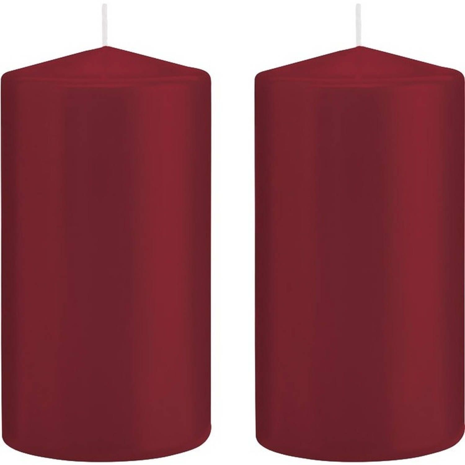 Trend Candles 2x Bordeauxrode cilinderkaarsen 8 x 15 cm - 69 branduren