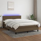 vidaXL Boxspringbed met matras en LED-verlichting, donkerbruin, 140x200 cm, stof