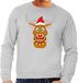 Bellatio Decorations Foute kersttrui / sweater met Rudolf het rendier met rode kerstmuts grijs voor heren - Kersttruien S
