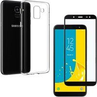 Phonillico® Case voor Samsung Galaxy J6 2018 J600 + gehard glas - transparant siliconen TPU gel case cover zachte bescherming ultradunne anti-schok volledig transparante film glas screenprotector