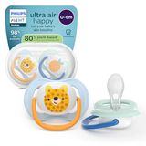 Philips Avent Ultra Air-fopspenen - orthodontisch design, voor baby's van 0-6 maanden, zachte symmetrische siliconen speen, BPA-vrij, met sterilisatiedoosje, set van 2, SCF080/23