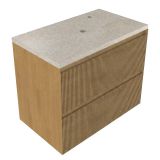 Saniclass Badkamermeubelset - 80x45x63cm - Travertine natuurstenen topblad - 1 kraangat - 2 lades - mat eiken natural