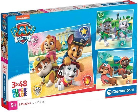Clementoni - 25301 - Supercolor Puzzel - Paw Patrol - 3x48 Stukjes, Kinderpuzzels, 5-7 Jaar, Gemaakt in Italië