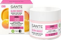 SANTE Naturkosmetik Glow Boost Rozige teint-crème, met AHA, hyaluron en biologische roos, voedende dagcrème voor een gladde en stralende huid, voor direct rozend frisse glow, 50 ml