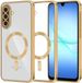 Techsuit Hoesje geschikt voor Samsung Galaxy A17 - Luxury Crystal Back Cover - Geschikt voor MagSafe - Transparant/Goud