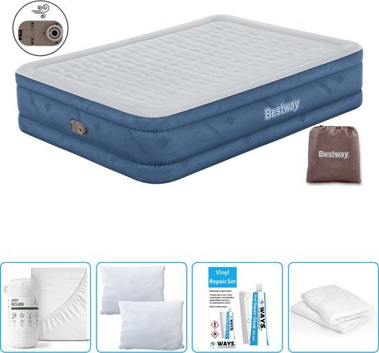 Bestway Luchtbed - 2-Persoons - 152 x 203 x 46 cm - Grijs - Inclusief pomp - Hoeslaken - Kussen - Kussenbeschermer en Reparatieset