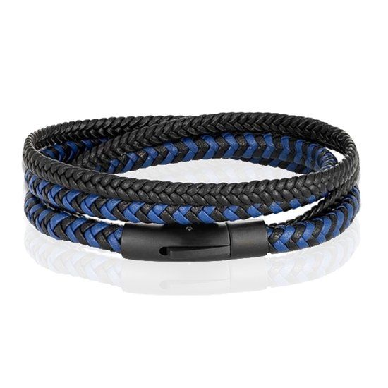 LGT JWLS Lookinggoodtoday Armband Dubbel Gevlochten Leer - Zwart Blauw - 19cm