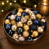 Merkloos / Sans marque Kaemingk B.V. Kleine kerstballen - 42x st - donkerblauw - champagne - goud - 3 cm diameter - kunststof - kerstversiering