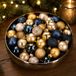 Merkloos / Sans marque Kaemingk B.V. Kleine kerstballen - 42x st - donkerblauw - champagne - goud - 3 cm diameter - kunststof - kerstversiering