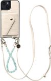 AVY Leren Hoesje geschikt voor Apple iPhone 14 / 13 | Met Koord en Kaarthouder | Compatibel met MagSafe | Leather Case met Polsand & Crossbody Koord & Wallet | Cubiq Leather Set | Croco Beige