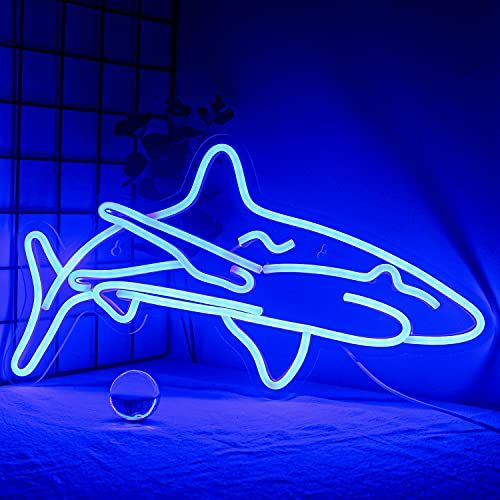 ineonlife Haai Led Neon Teken - Blauw - 17''x9'' - USB - Slaapkamer/Woonkamer