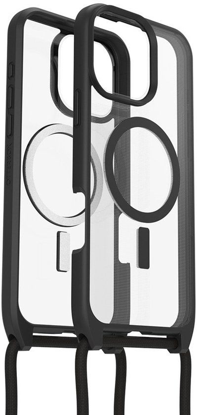 OtterBox React Series Necklace MagSafe Hoes voor iPhone 16 Pro Max, ultradunne beschermhoes met verstelbare en afneembare kettingriem, getest volgens militaire standaard, Transparent/Zwart