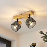 Lindby - Plafondspot - 2 lichtpunten - Staal, Hout - Zwart, Licht hout