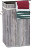Merkloos Relaxdays 2x wasmand bamboe - wasbox opvouwbaar - 70L - vierkant - 63x36x36 cm - grijs