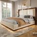 MODFU - Tweepersoonsbed - Beige - Walnoot - Met LED en Opbergruimte