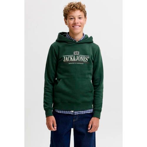 JACK & JONES JUNIOR hoodie met tekst - donkergroen